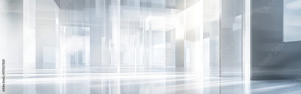 Poster futuristic environment with stark white architecture and reflective surfaces in a contemporary space