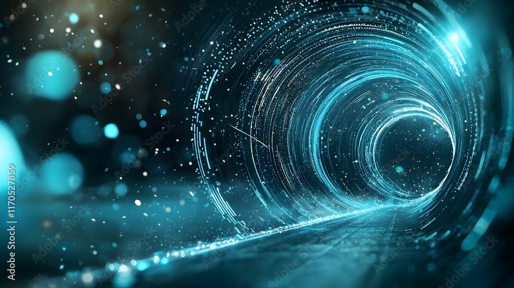 Poster A virtual twin of a precise projectile motion simulation created by quantum computing showcasing parabolic arcs and impact points leaving ample copy space on the left for text or design elements