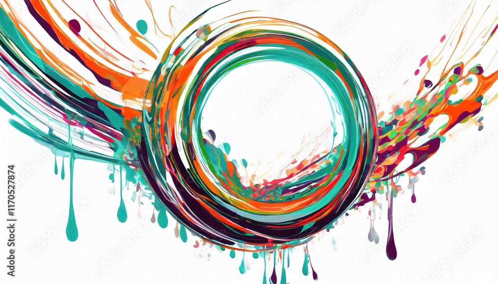 Poster vibrant abstract circle liquid motion flow explosion a colorful curved wave pattern featuring paint 