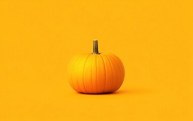 Vibrant orange pumpkin on a bright yellow background, perfect for autumn themes, Halloween decor, and seasonal designs.