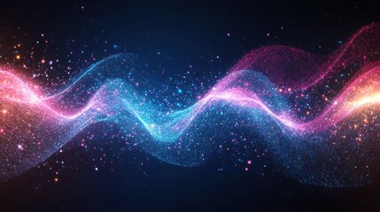 Obraz premium Futuristic neon wave design creating a vibrant digital ambiance for modern art and technology enthusiasts