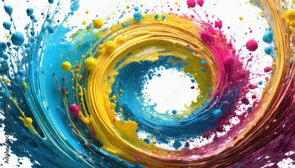 Poster abstract circle liquid motion flow explosion a vibrant curved wave pattern with paint drops capturin