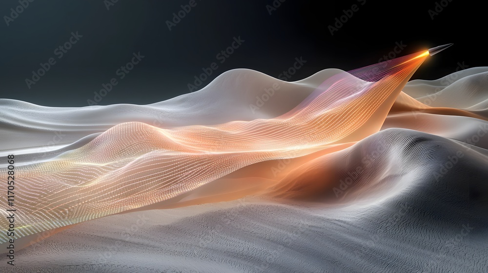 Poster a captivating quantum computing visualization showcasing the intricate flight path of a projectile f