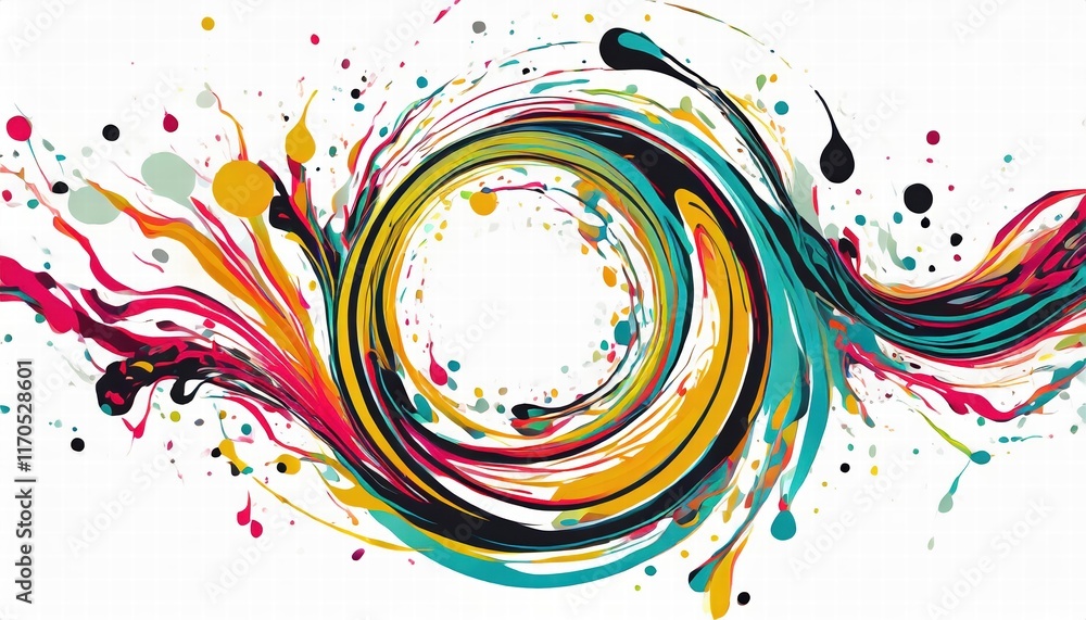 Poster abstract circle liquid motion flow explosion a vibrant display of colorful curved waves and paint dr