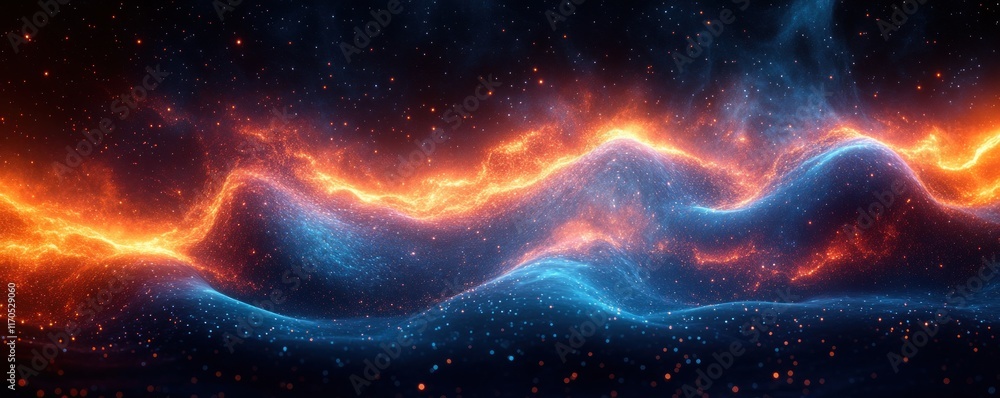 Fototapete Cyberpunk Digital Wave Background for Technology Processes AI Communication Data Transfer and Encryption