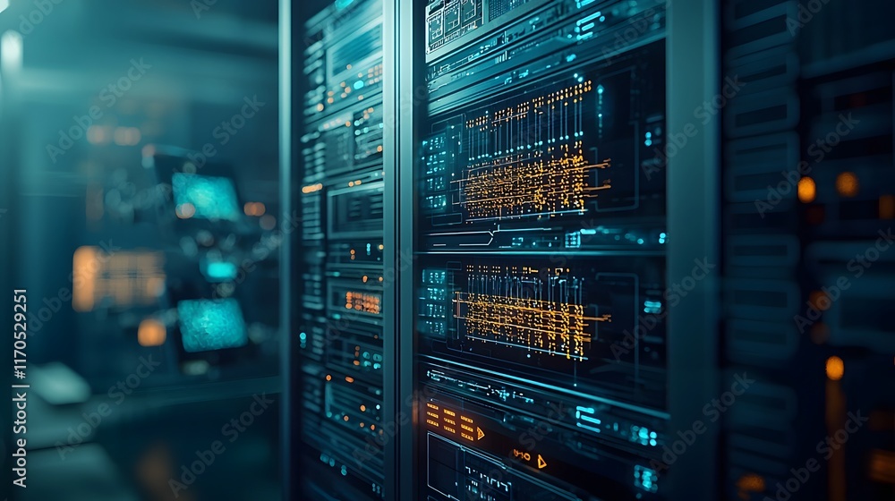 Poster Quantum Computing Analyzing Electrical Systems with Glowing Pulsating Currents and Interactive Holographic Waveforms Leaving Copy Space on the Left