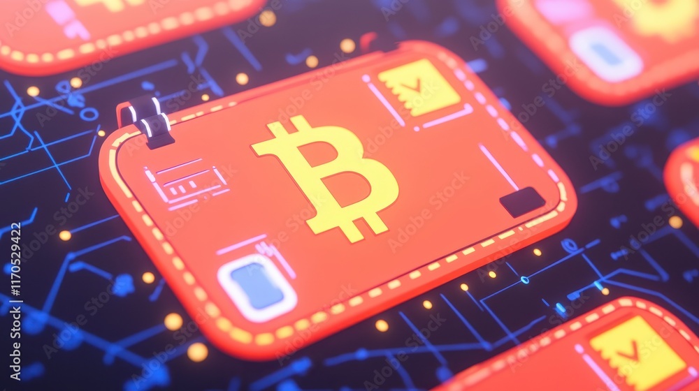 Aufkleber digital bitcoin cryptocurrency cards on circuit board abstract technology background