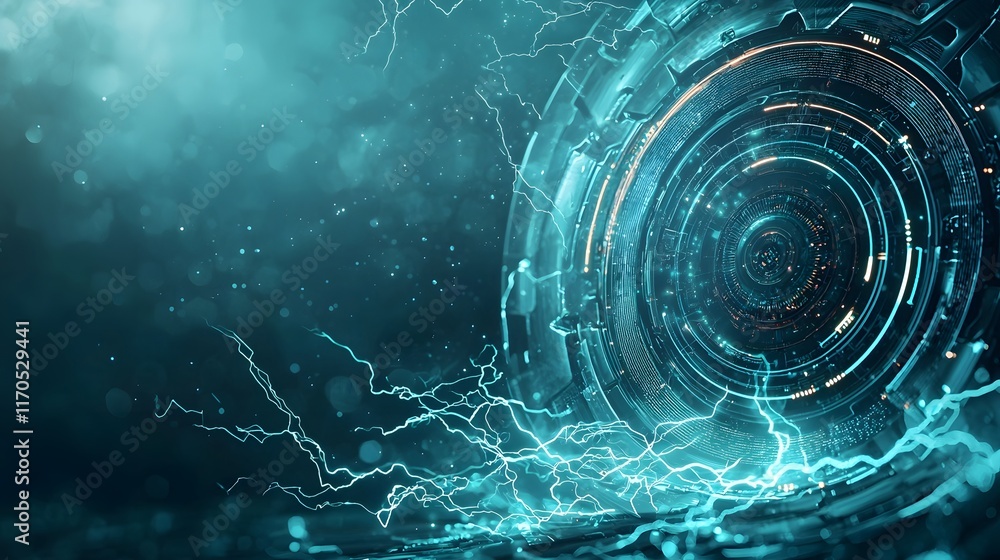 Poster Quantum Computing Analyzing Glowing Pulsating Electrical Systems with Interactive Holographic Waveforms Leaving Copy Space on the Left  Futuristic Digital Technology and Science Concept