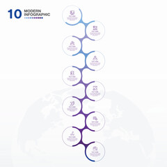 Infographic process design with icons and 10 options or steps.