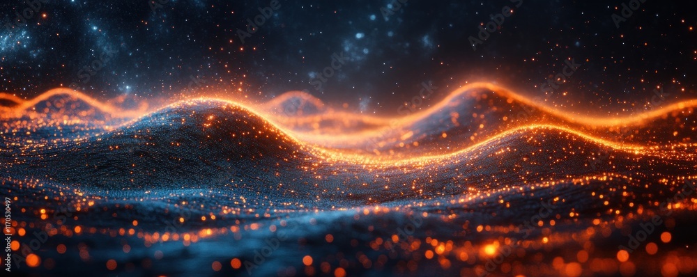Aufkleber Futuristic Abstract Landscape with Glowing Lines for Technology Data Communication Coding AI Multimedia Networks