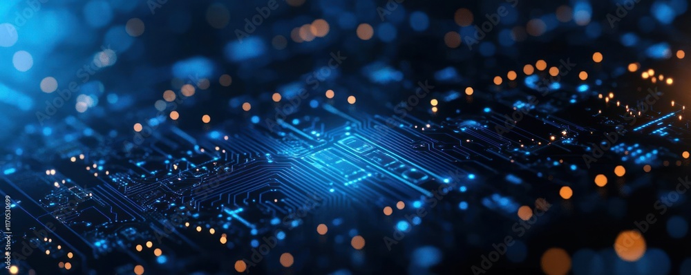 Poster glowing digital circuit board background abstract technology design with blue light and data connect