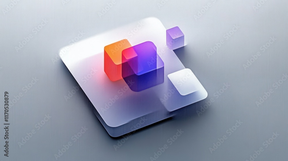 Poster minimalist digital communication app icon on gray background with rounded corners and soft shadows