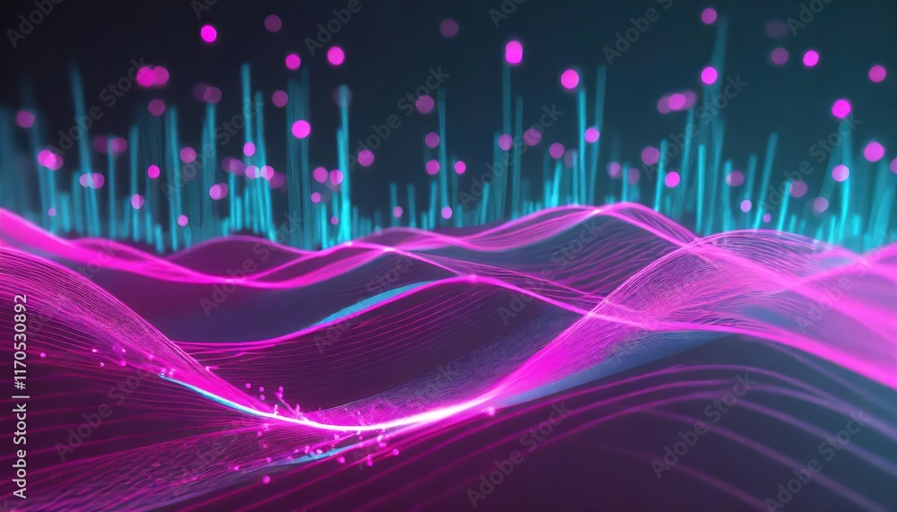 Poster futuristic abstract background with glowing pink and blue neon wave lines in highspeed motion a dyna