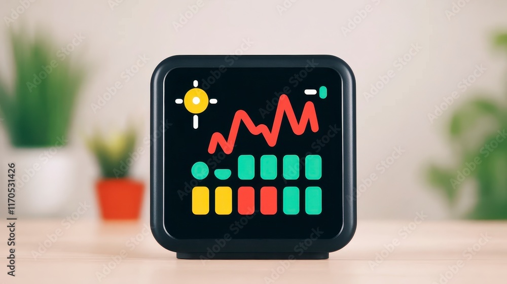 Poster modern digital device displaying data graph chart analytics dashboard on screen