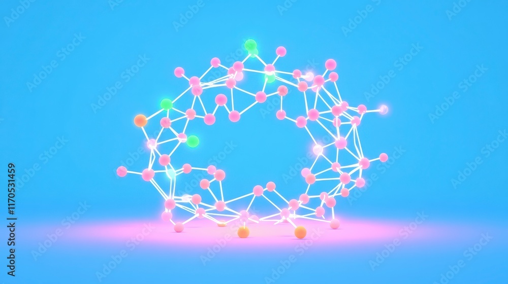 Poster abstract 3d render of colorful molecular structure network connection science technology