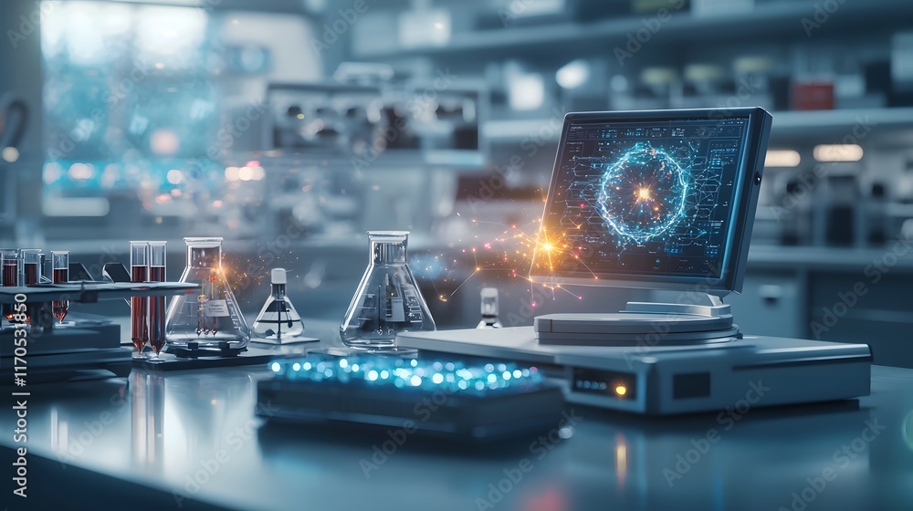 Aufkleber sleek and futuristic laboratory setting where advanced quantum systems visualize electric potential 