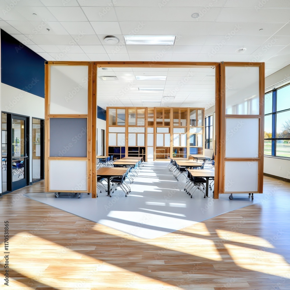 Poster innovative classroom design featuring middle circle and outer square setup modern educational space 
