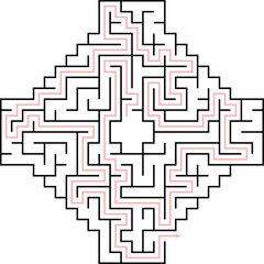 Vector maze inside the shape of a jewel. Find the way out from center of labyrinth. Medium level difficulty puzzle for childrens and adults.