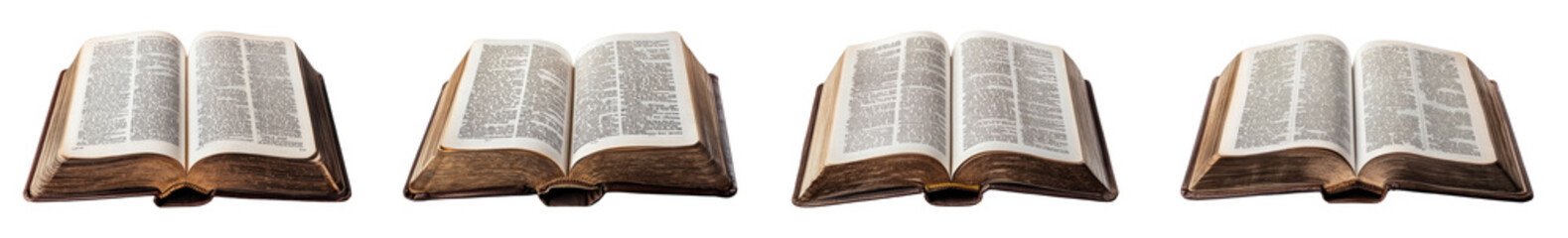 Obraz premium Open vintage Bibles showcasing detailed pages and bindings