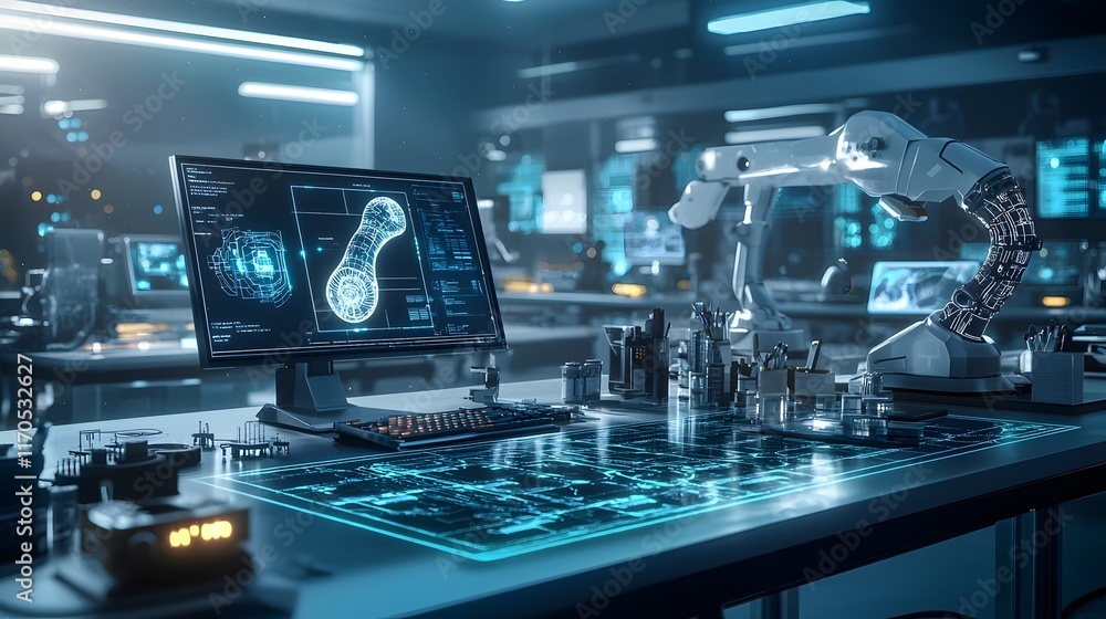 Aufkleber a futuristic research laboratory where quantum computers are used to design and develop cutting edge