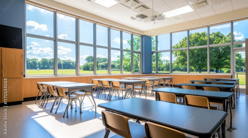Poster innovative classroom design focused on accessibility for wheelchair users modern educational environ