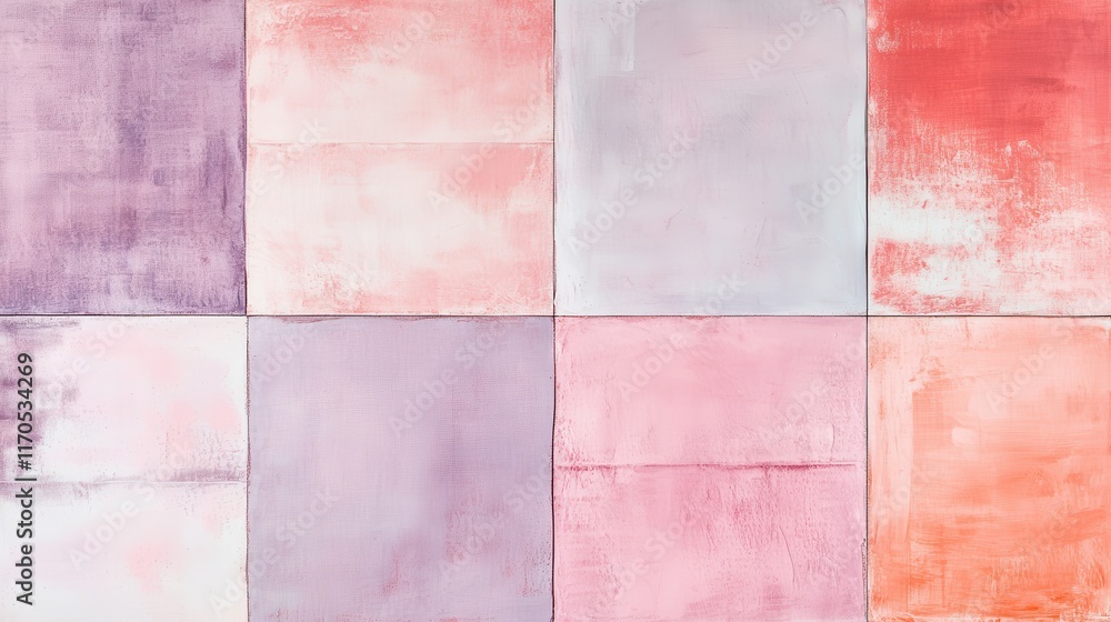 Leinwandbilder soft pastel lavender and coral grid fragments creating a harmonious abstract composition on canvas f