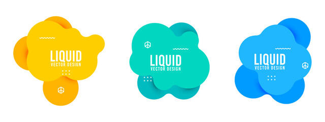 Modern liquid abstract shapes vector design set in yellow, blue and teal colors.