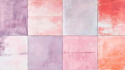 Soft pastel lavender and coral grid fragments creating a harmonious abstract composition on canvas for art enthusiasts