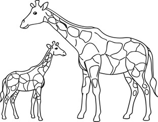 Giraffe with baby Continuous one line drawing