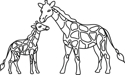 Giraffe with baby Continuous one line drawing