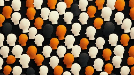 Vibrant crowd of diverse individuals, blending in a seamless pattern, portraying multi-ethnic unity, rich with bold brushstrokes and collage aesthetics