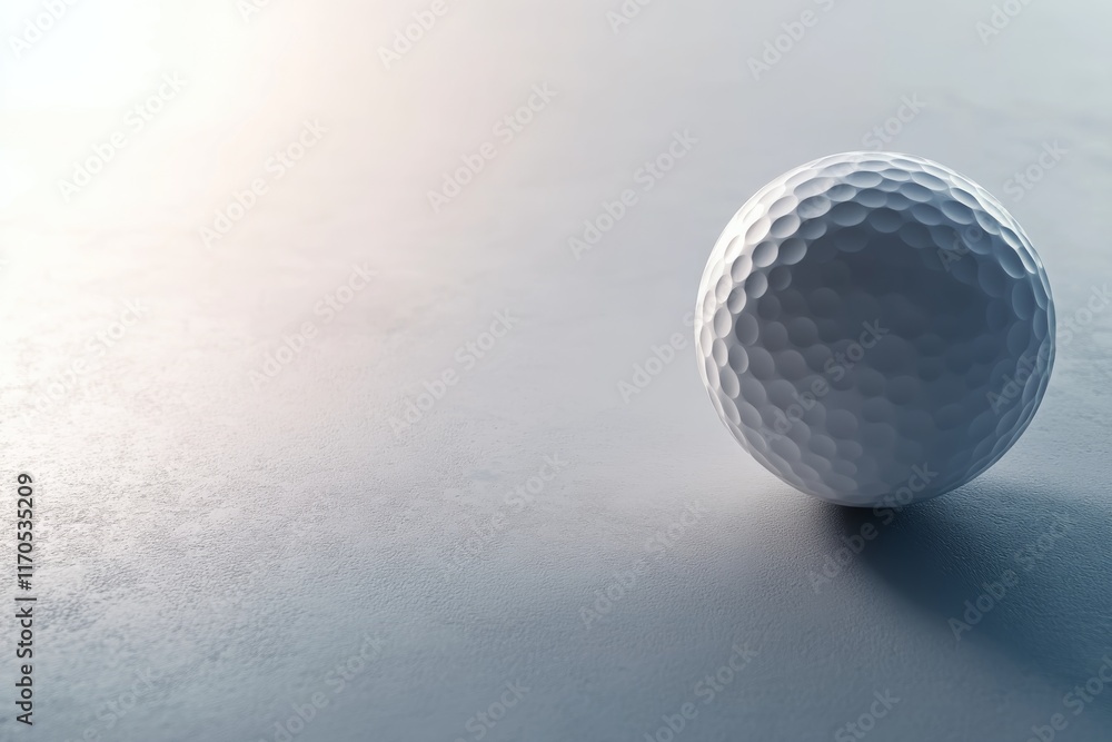 Aufkleber A white golf ball with textured dimples rests on a clean, glossy surface. Soft shadows enhance the depth and clarity, providing empty space for text or design