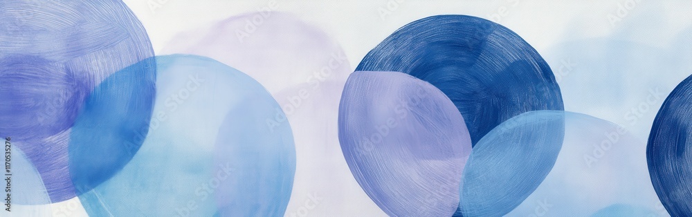 Aufkleber overlapping circular forms create a serene atmosphere in pastel blue and lavender hues