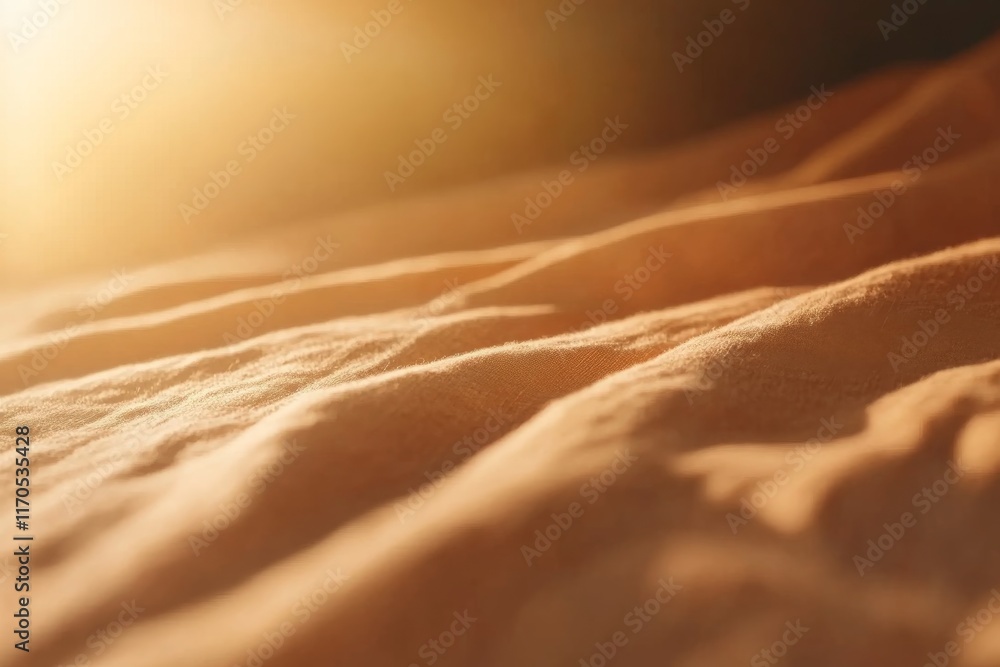 Poster Warm lighting highlights the soft textures of linen, creating a serene atmosphere with ample copy space on the left
