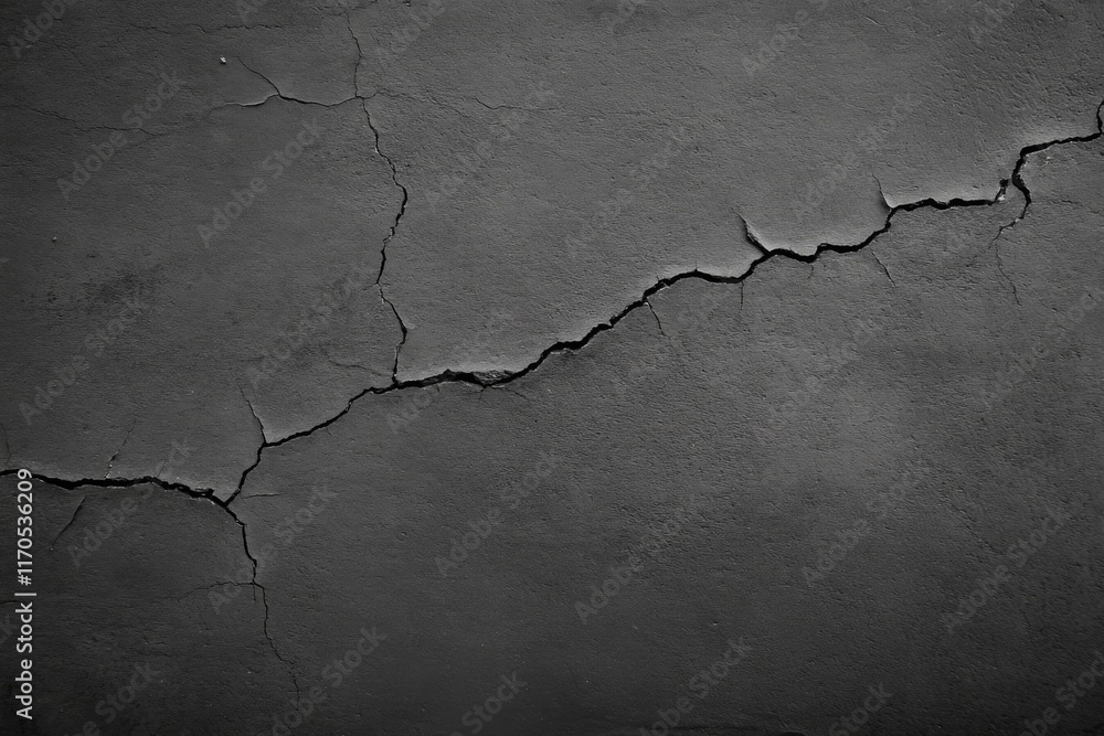 Poster focusing on the intricate cracks running through a cement wall, highlighting rough textures and shad