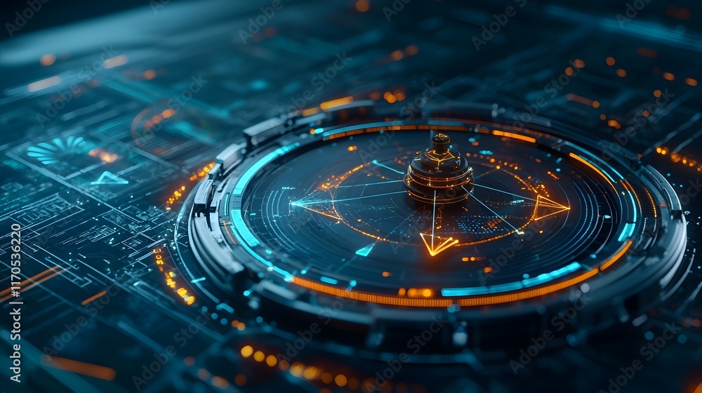 Poster quantum computing analyzing a dynamic 3d trigonometric model featuring rotating axes and glowing ang