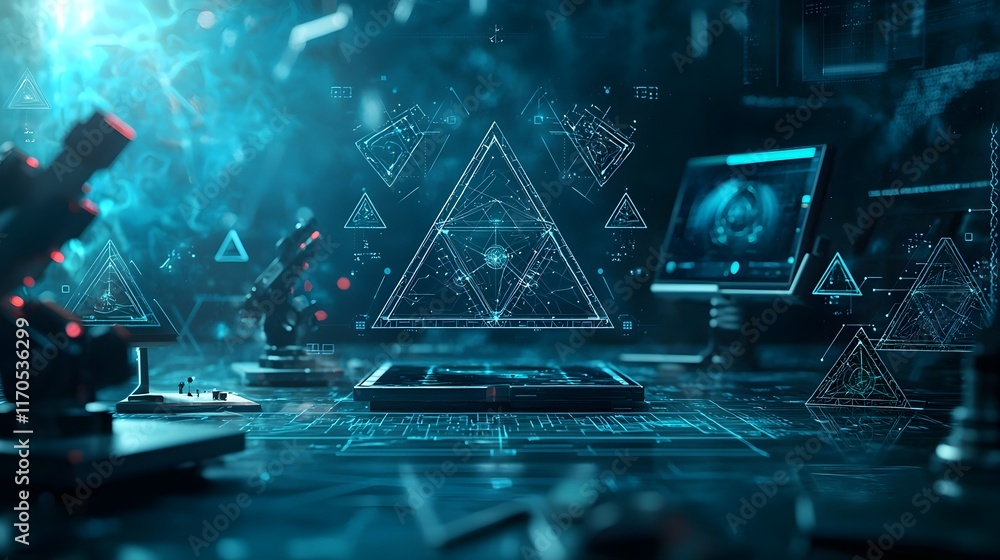Poster virtual laboratory setting where quantum algorithms are used to solve complex trigonometric equation