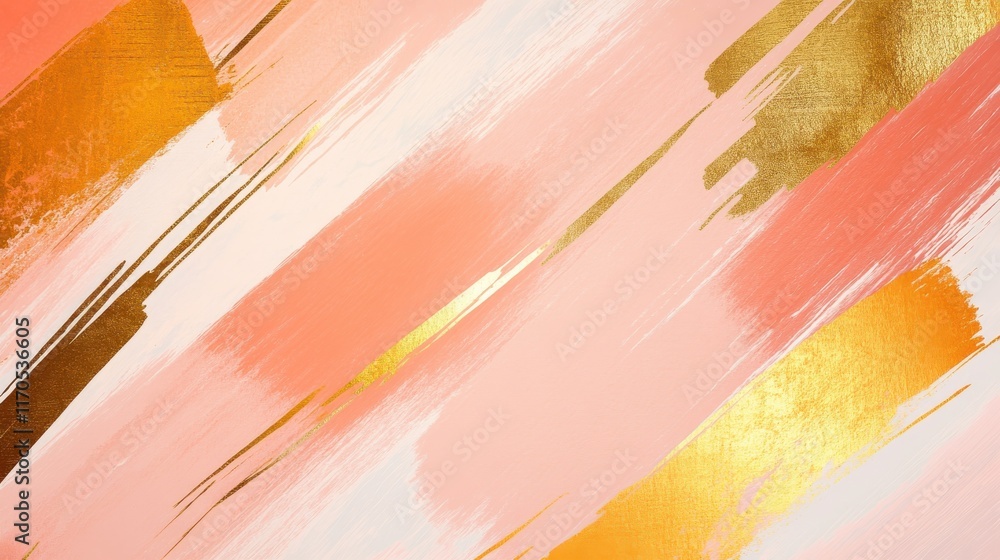 Poster elegant pastel peach strokes with golden accents create a calming, artistic backdrop for design proj