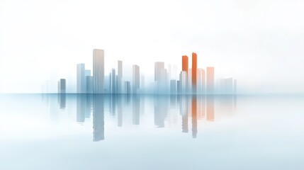 Fototapeta premium Futuristic City Skyline Reflection in Calm Water with Soft Colors