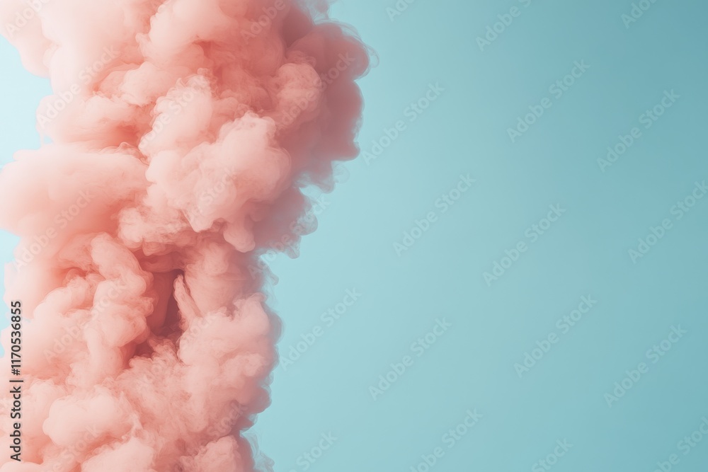 Fototapete swirls of pink smoke rise elegantly in front of a bright blue background, generating a striking and 