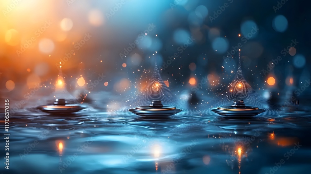 Poster quantum computing trigonometry holographic sine waves and light reflections a futuristic visualizati
