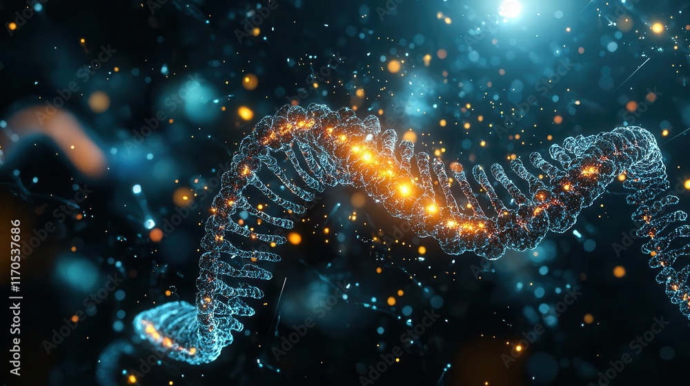Poster abstract 3d rendering of dna molecule in space, representing genetics and science.