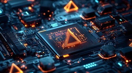 Glowing Quantum Computing Trigonometric Algorithms with Dynamic Animated Triangles and Futuristic digital depicting advanced mathematical formulas and geometric shapes in a high tech