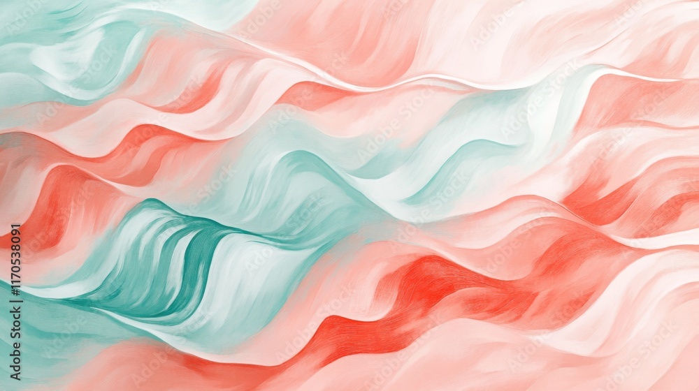 Aufkleber elegant pencil strokes create serene waves in muted coral and turquoise tones, evoking a calming and