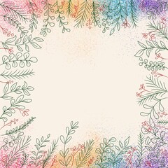 Minimalist hand-drawn floral doodle frame.