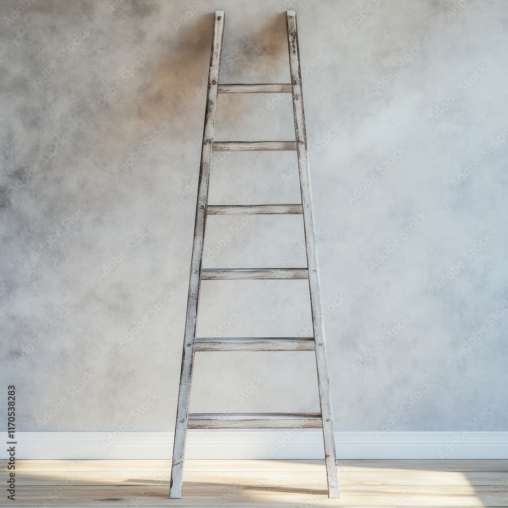 Poster Ladder Against Wall, a simple yet striking image of a ladder resting on a wall, ideal for various design projects and backgrounds