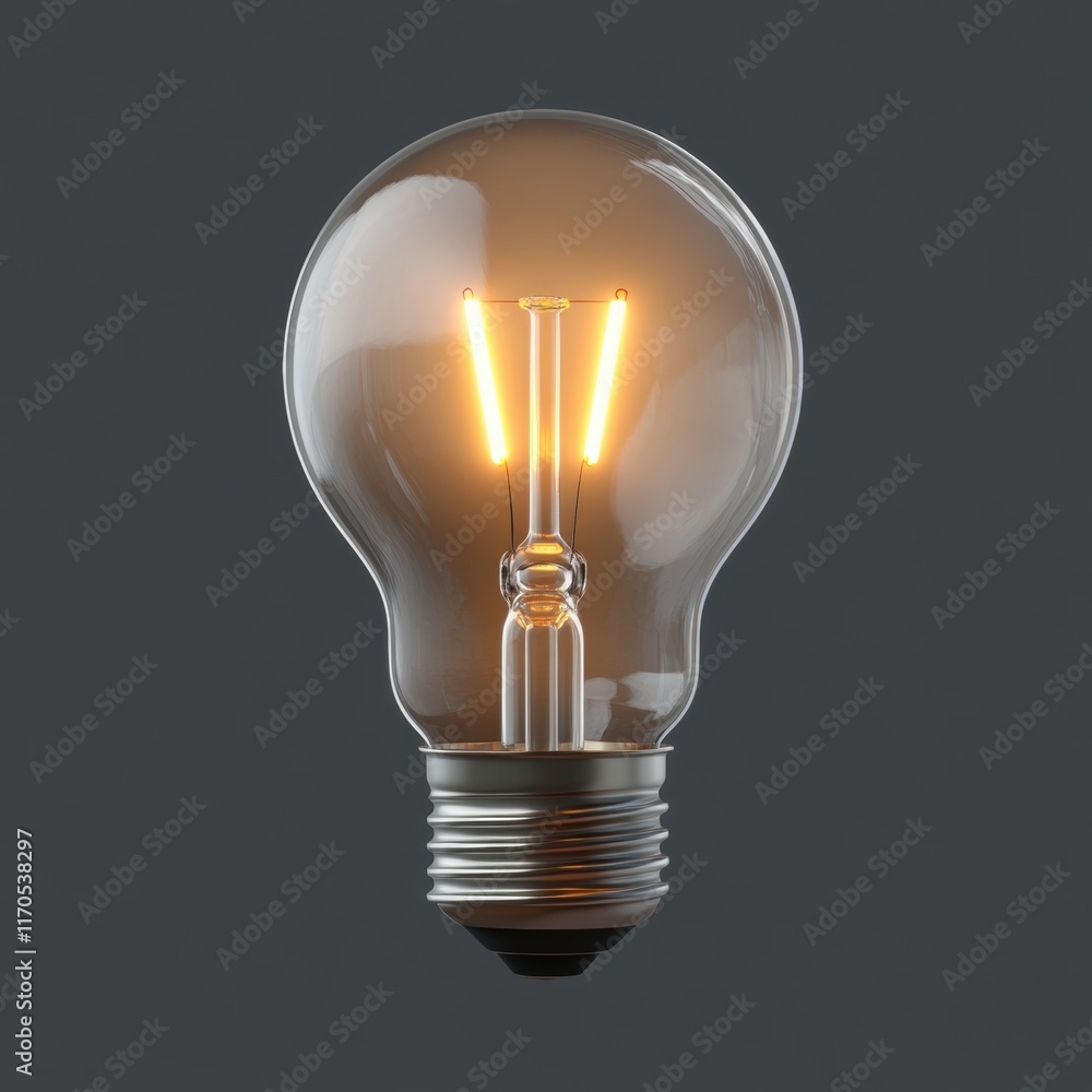 Poster glowing light bulb on transparent backdrop, illuminating space with a soft warm glow, perfect for de