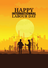 Construction vector background, Worker in a building site, Labour day background.	
