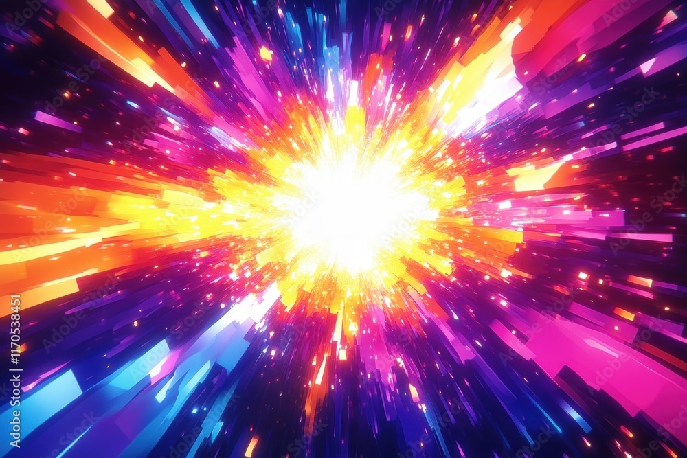 Poster colorful explosive radial background with dynamic lines and neon glow