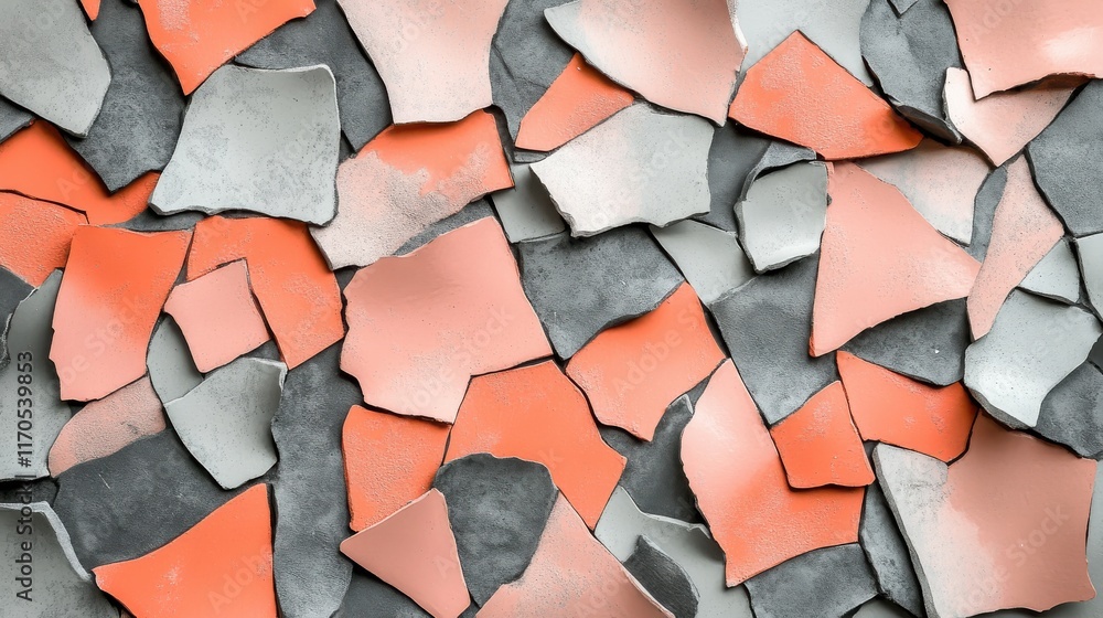 Poster elegant coral and gray uneven patches create a stunning mosaic texture for interior design